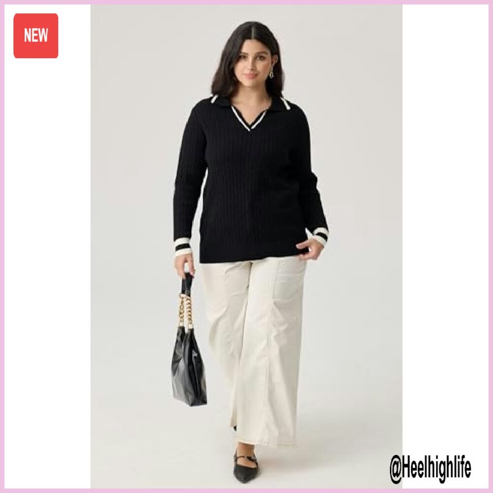 Plus Size Long Sleeve Pullover V-Neck Sweater Sof… - image 5